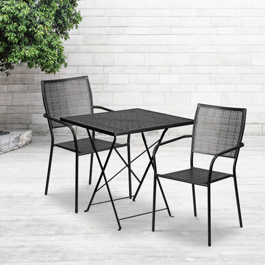 28SQ Black Fold Patio Set CO-28SQF-02CHR2-BK-GG