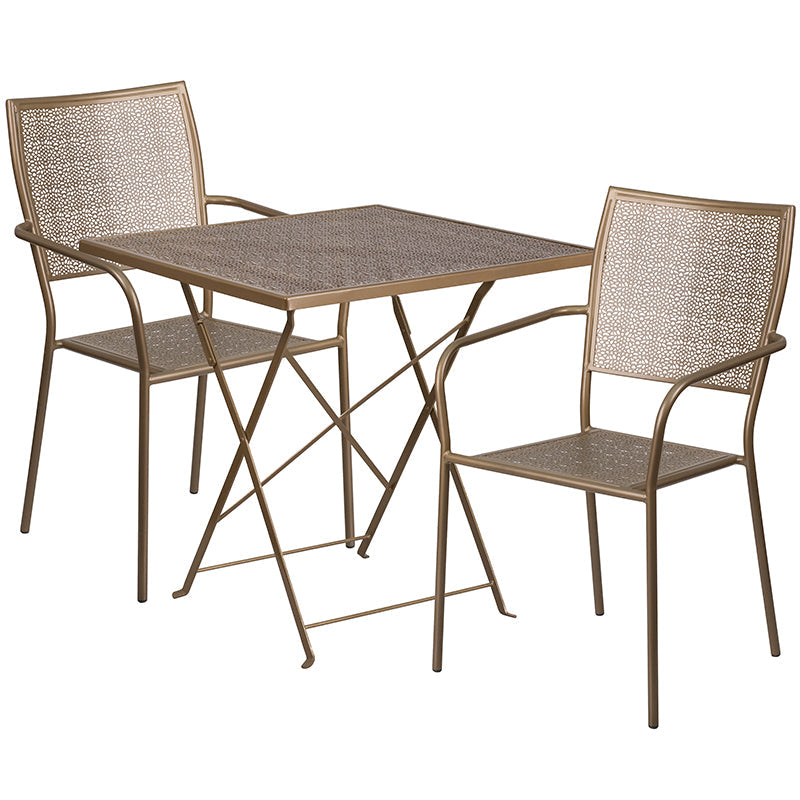 28SQ Gold Fold Patio Set CO-28SQF-02CHR2-GD-GG