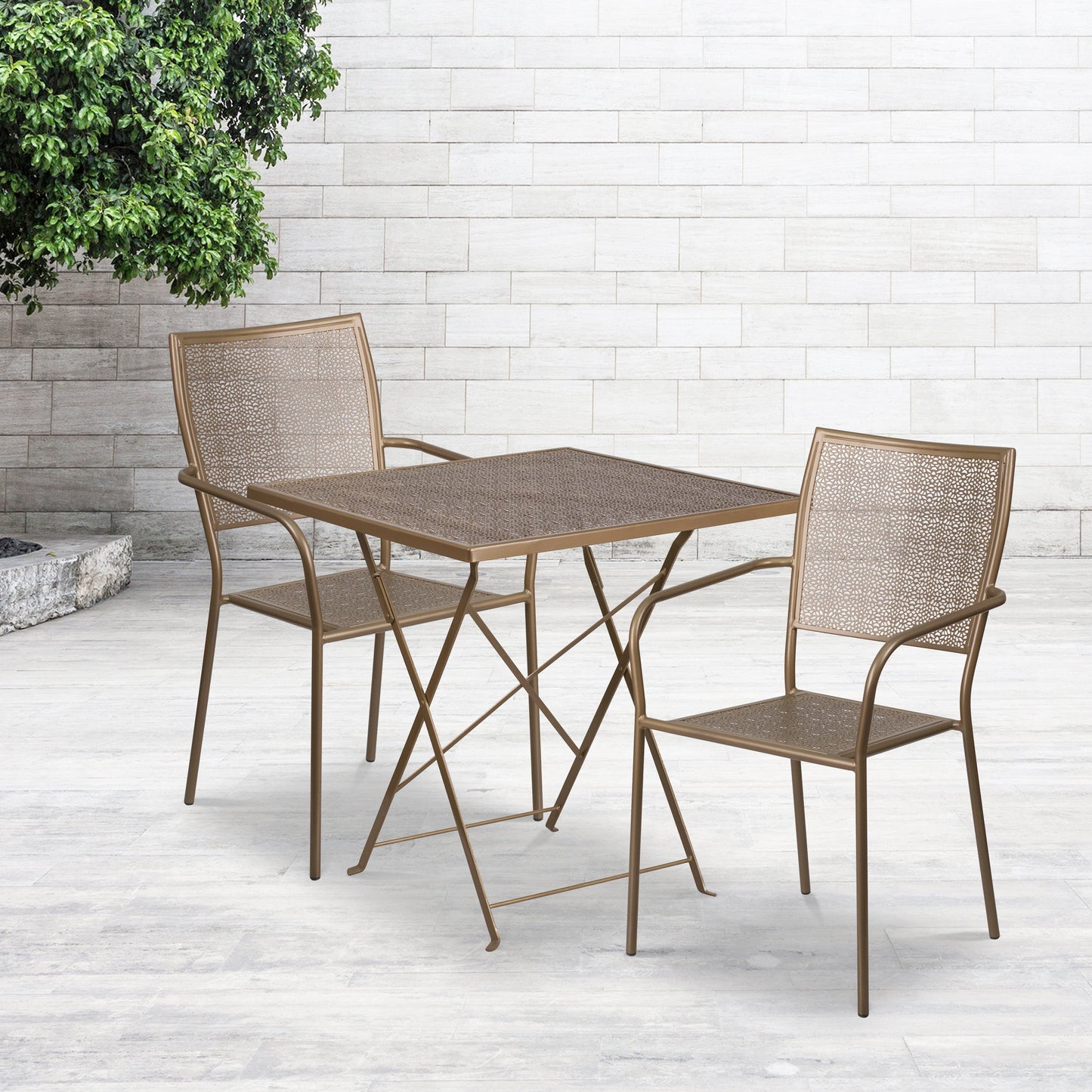 28SQ Gold Fold Patio Set CO-28SQF-02CHR2-GD-GG