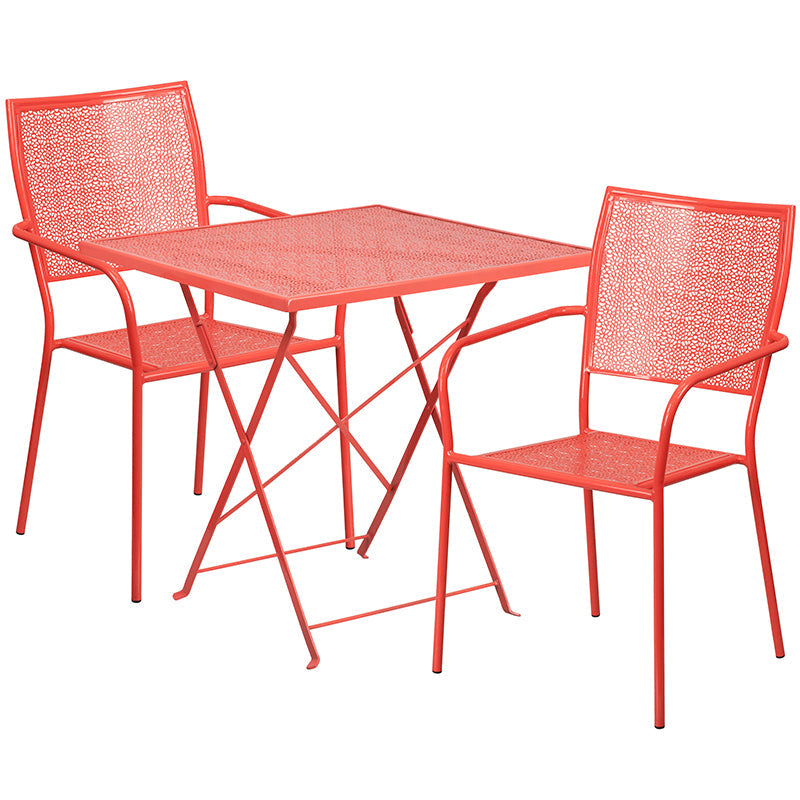 28SQ Coral Fold Patio Set CO-28SQF-02CHR2-RED-GG