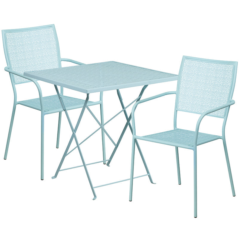 28SQ Sky Blue Fold Patio Set CO-28SQF-02CHR2-SKY-GG