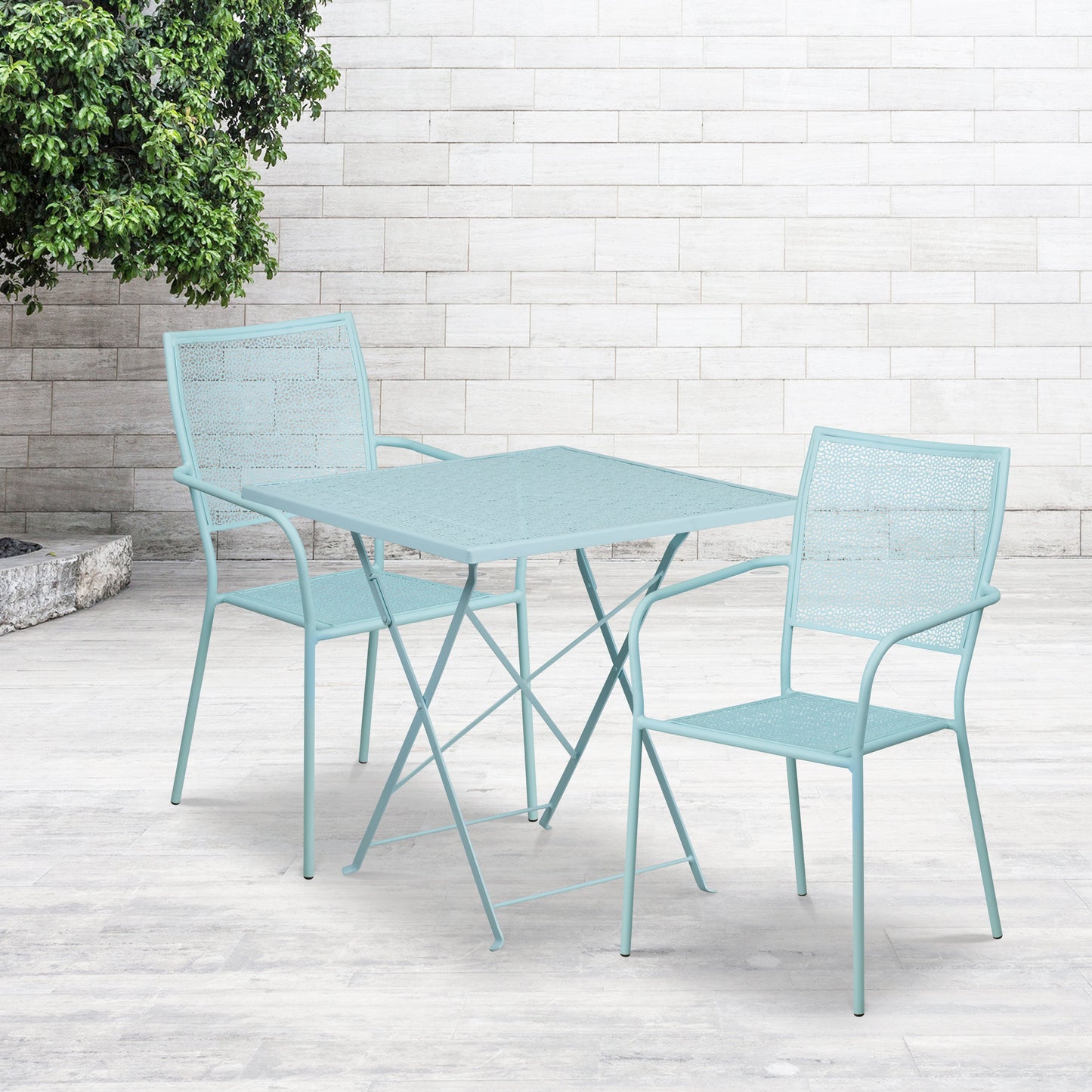 28SQ Sky Blue Fold Patio Set CO-28SQF-02CHR2-SKY-GG