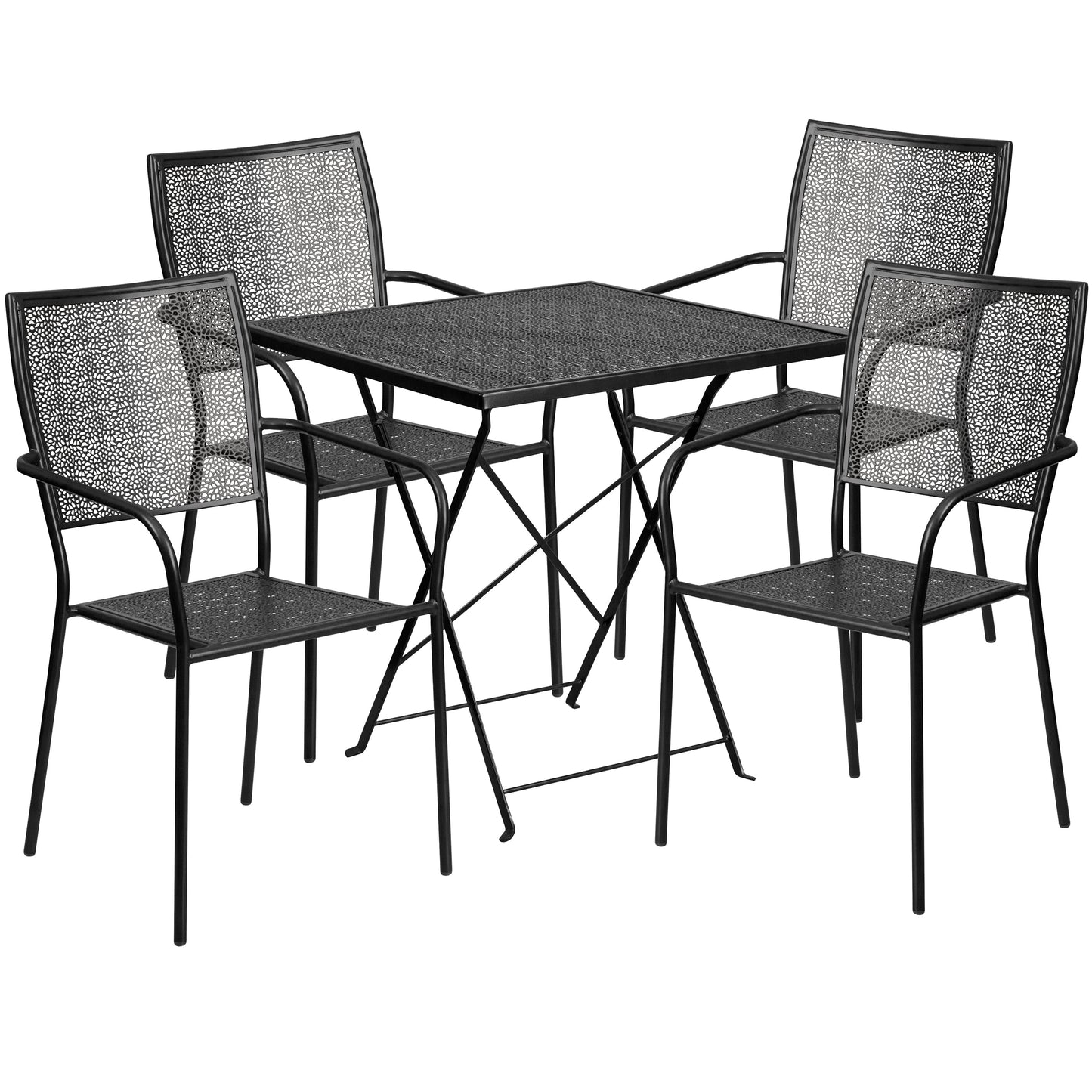 28SQ Black Fold Patio Set CO-28SQF-02CHR4-BK-GG