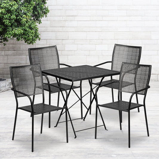 28SQ Black Fold Patio Set CO-28SQF-02CHR4-BK-GG