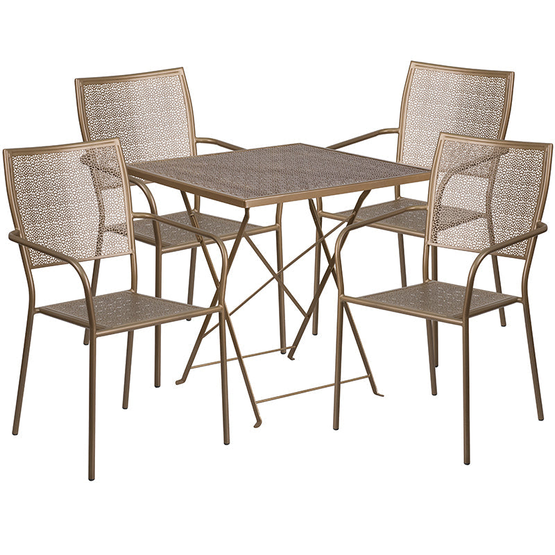 28SQ Gold Fold Patio Set CO-28SQF-02CHR4-GD-GG