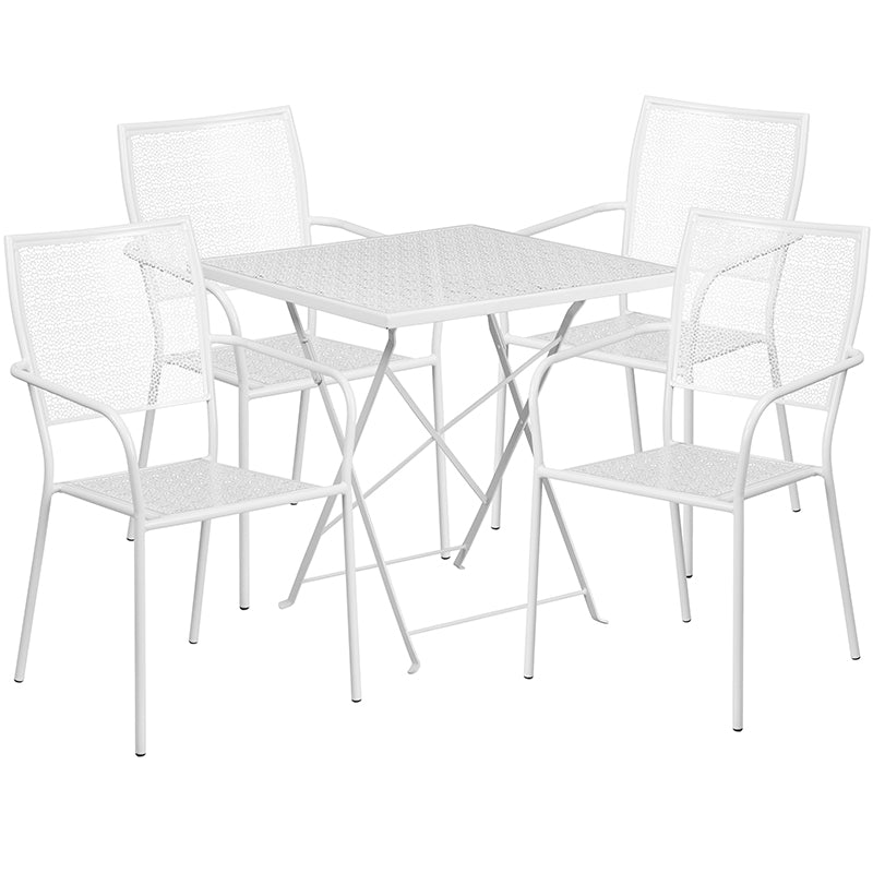 28SQ White Fold Patio Set CO-28SQF-02CHR4-WH-GG