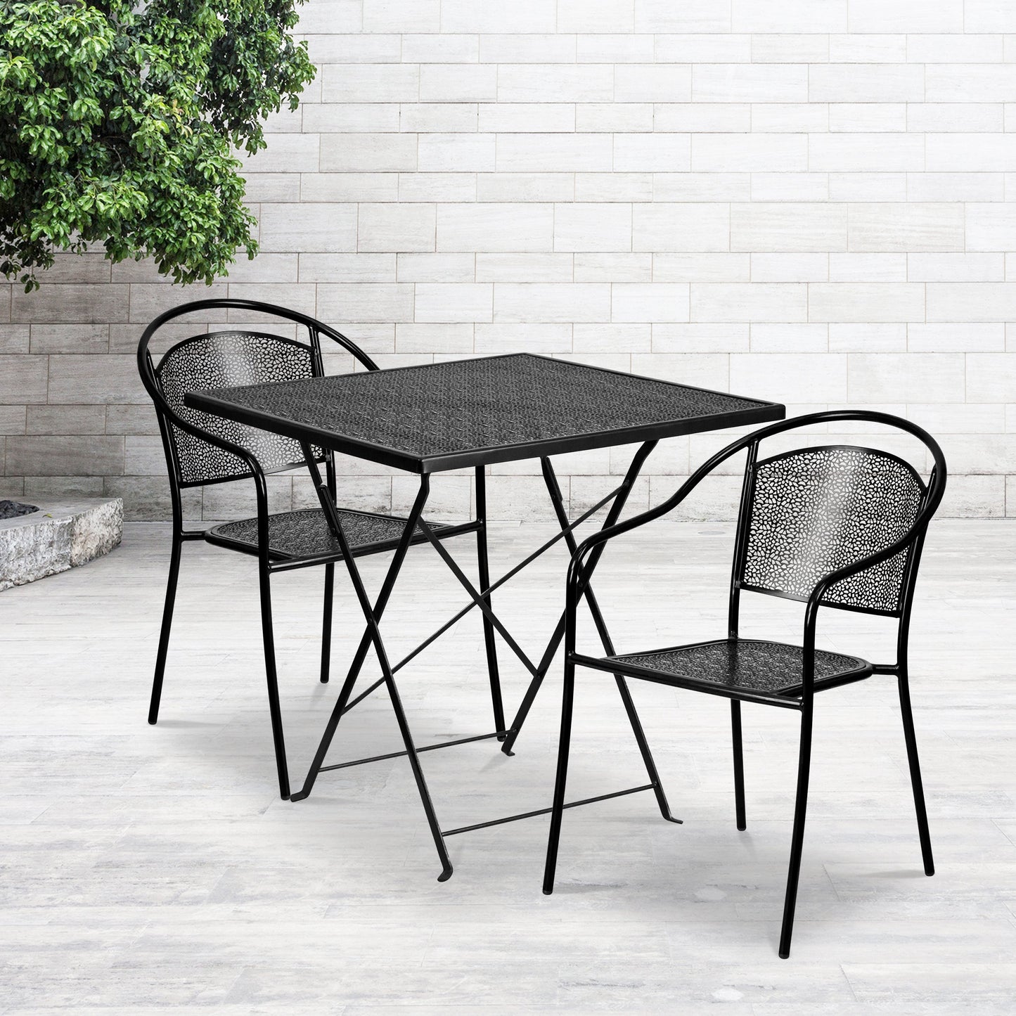 28SQ Black Fold Patio Set CO-28SQF-03CHR2-BK-GG