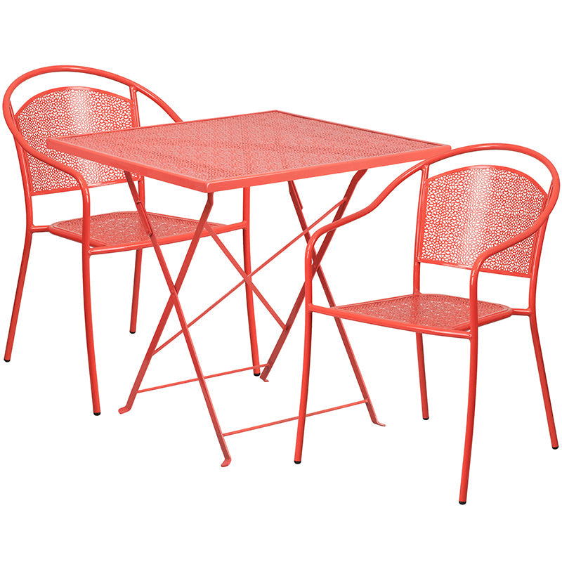 28SQ Coral Fold Patio Set CO-28SQF-03CHR2-RED-GG