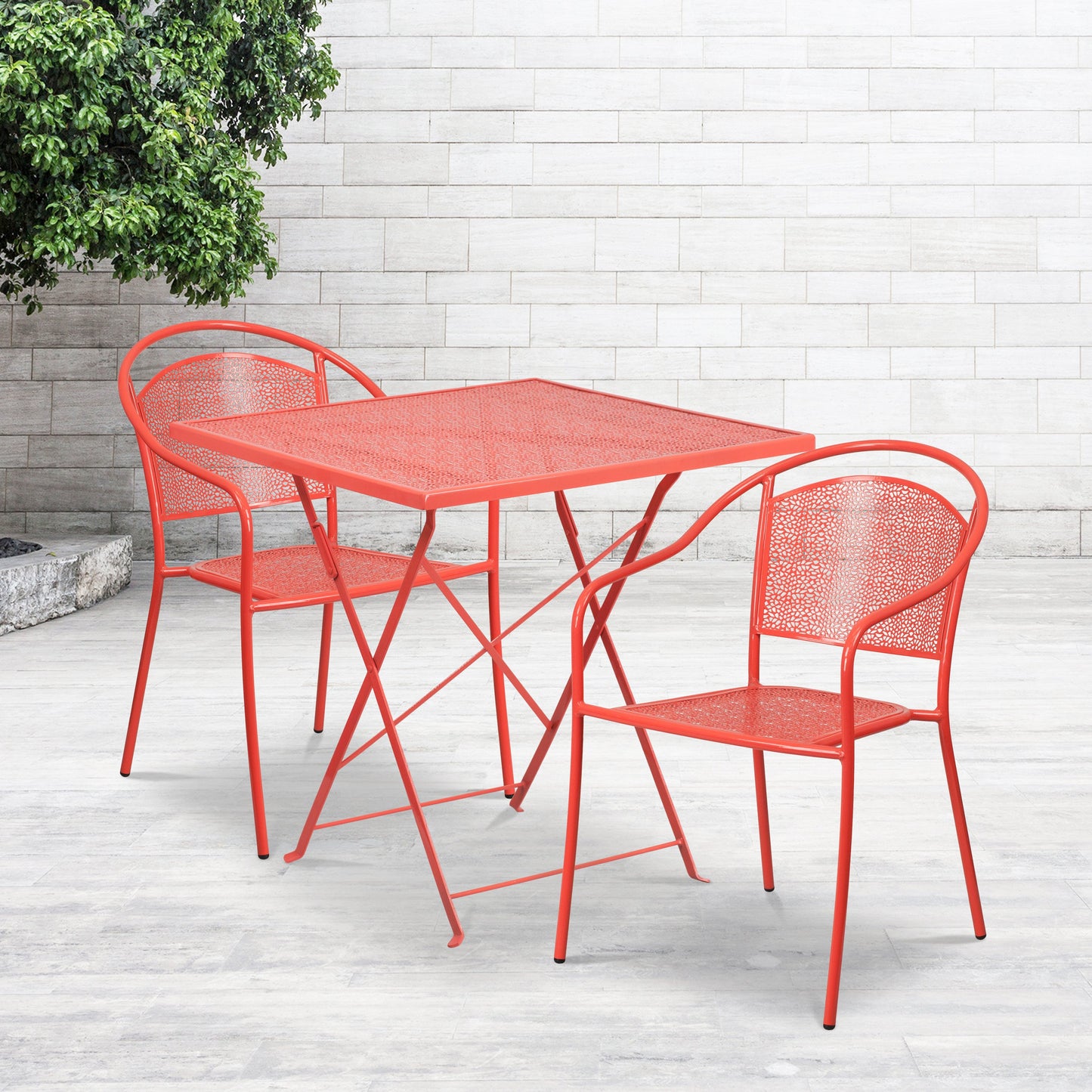 28SQ Coral Fold Patio Set CO-28SQF-03CHR2-RED-GG