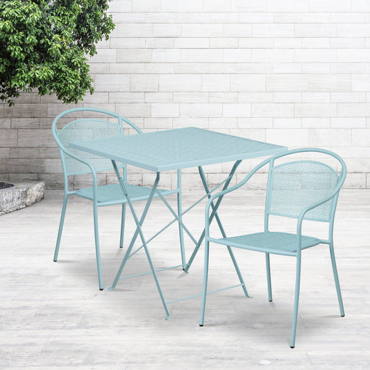 28SQ Sky Blue Fold Patio Set CO-28SQF-03CHR2-SKY-GG