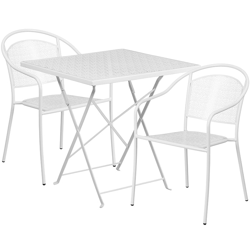 28SQ White Fold Patio Set CO-28SQF-03CHR2-WH-GG