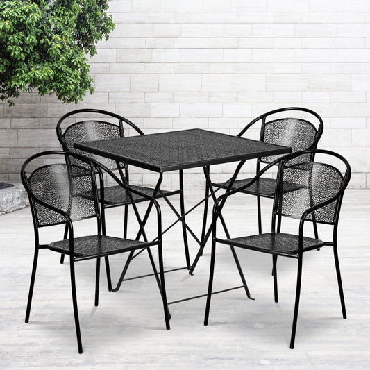 28SQ Black Fold Patio Set CO-28SQF-03CHR4-BK-GG