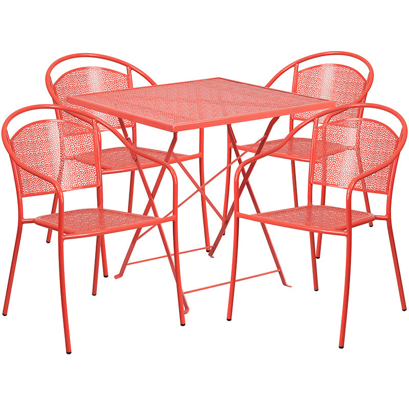 28SQ Coral Fold Patio Set CO-28SQF-03CHR4-RED-GG