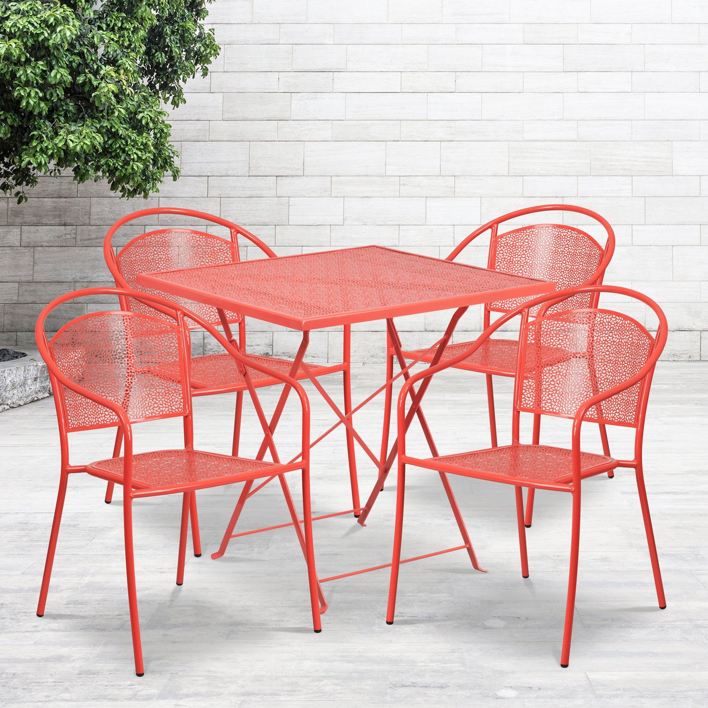 28SQ Coral Fold Patio Set CO-28SQF-03CHR4-RED-GG