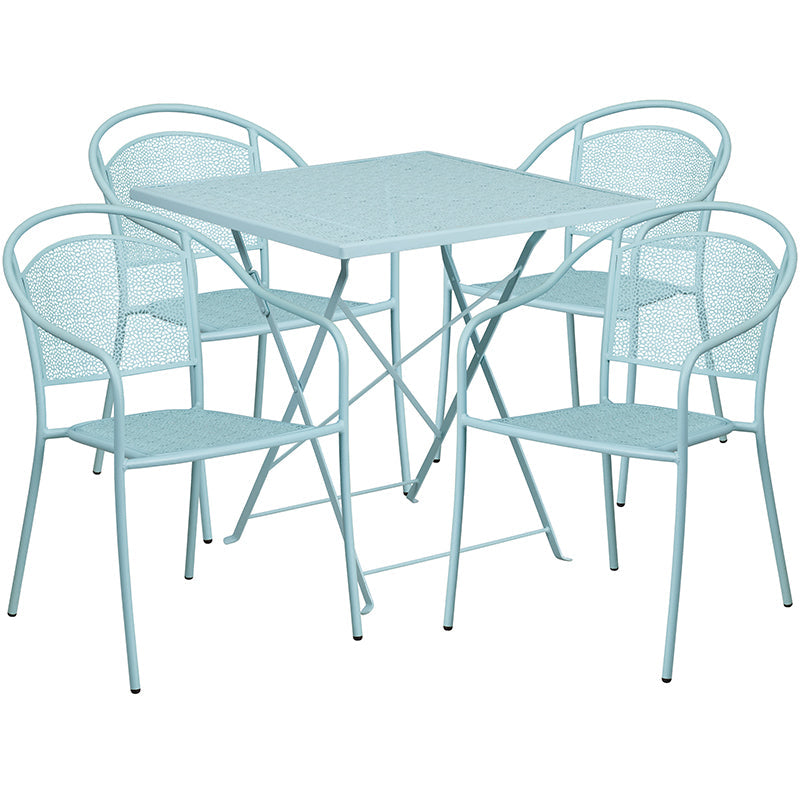 28SQ Sky Blue Fold Patio Set CO-28SQF-03CHR4-SKY-GG