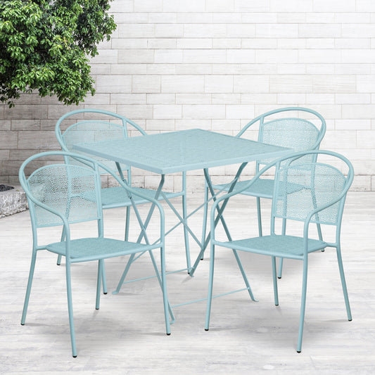 28SQ Sky Blue Fold Patio Set CO-28SQF-03CHR4-SKY-GG