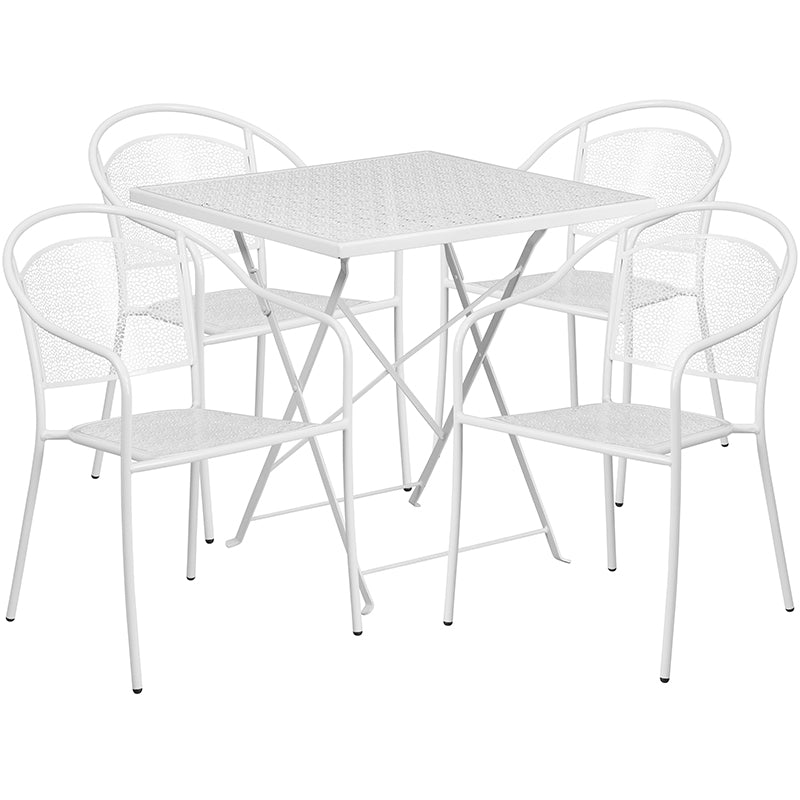 28SQ White Fold Patio Set CO-28SQF-03CHR4-WH-GG