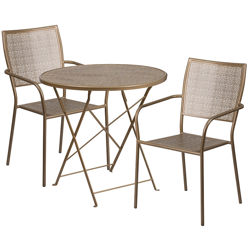 30RD Gold Fold Patio Set CO-30RDF-02CHR2-GD-GG