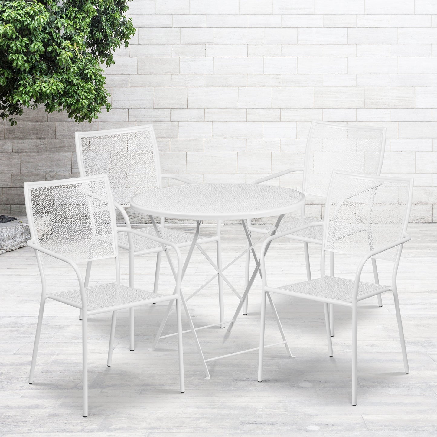 30RD White Fold Patio Set CO-30RDF-02CHR4-WH-GG