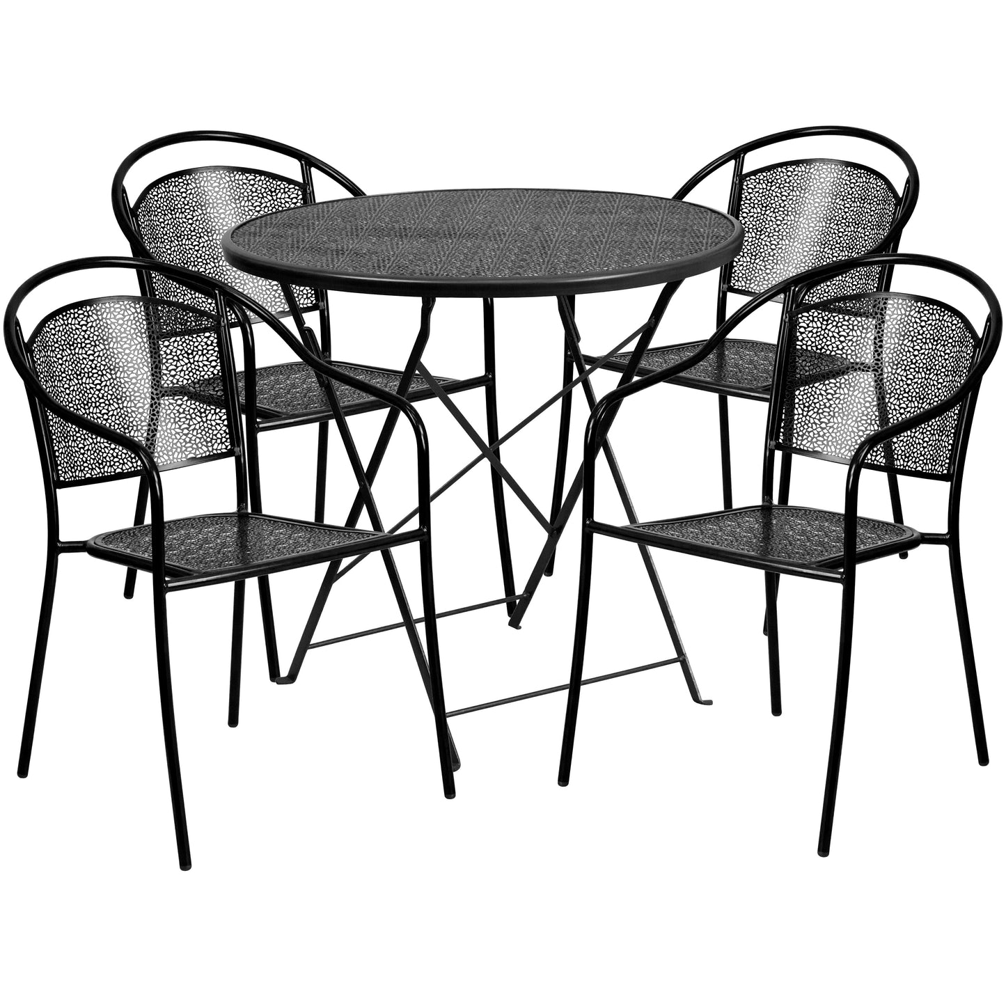 30RD Black Fold Patio Set CO-30RDF-03CHR4-BK-GG