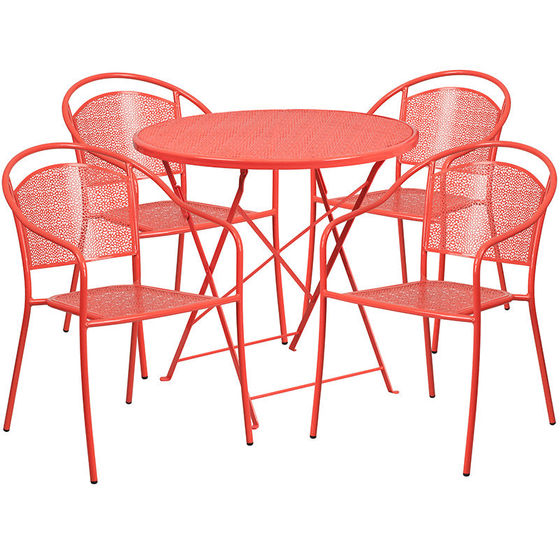 30RD Coral Fold Patio Set CO-30RDF-03CHR4-RED-GG