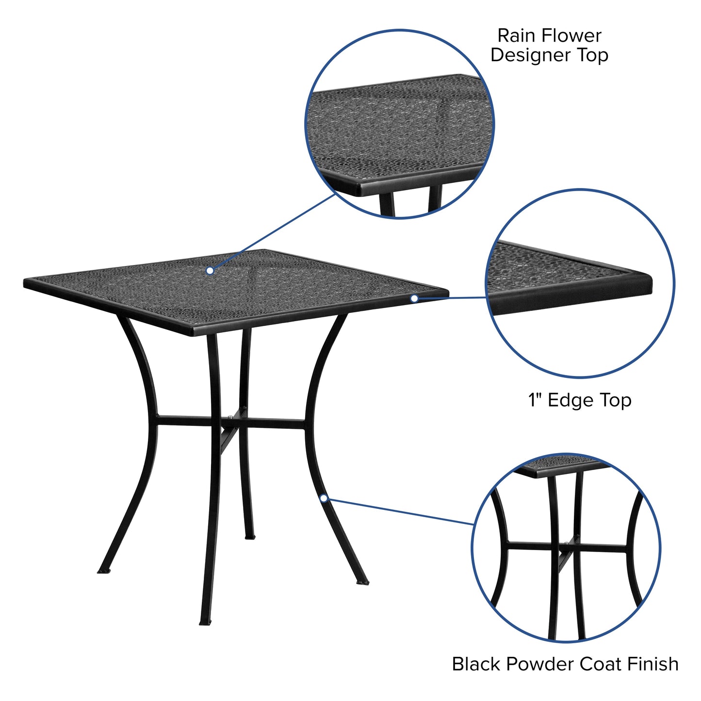 28SQ Black Patio Table CO-5-BK-GG