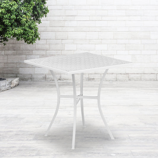 28SQ White Patio Table CO-5-WH-GG