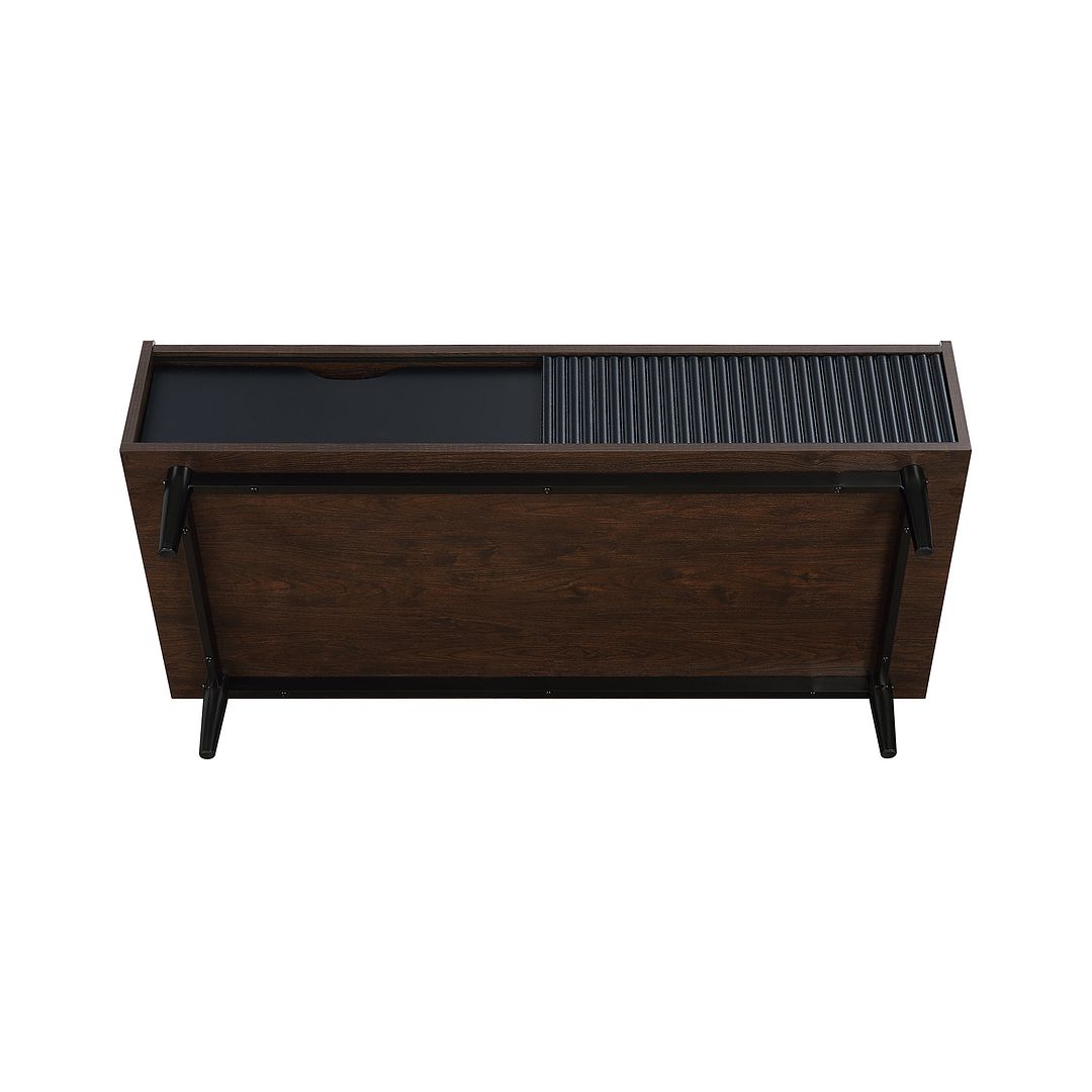 Manhattan Comfort Duane Modern Ribbed Coffee Table with Drawer and Shelf in Dark Brown and Black