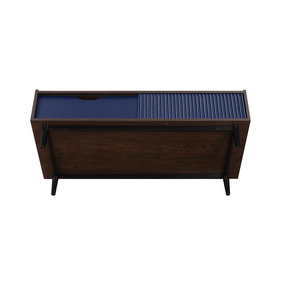 Manhattan Comfort Duane Modern Ribbed Coffee Table with Drawer and Shelf in Dark Brown and Navy Blue