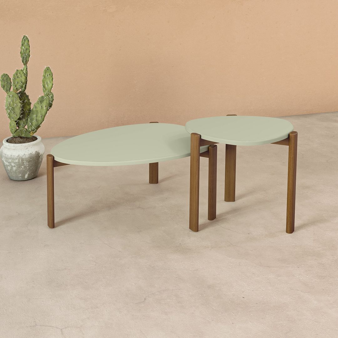 Manhattan Comfort Mid-Century Modern Gales Coffee Table with Solid Wood Legs in Pistachio Green