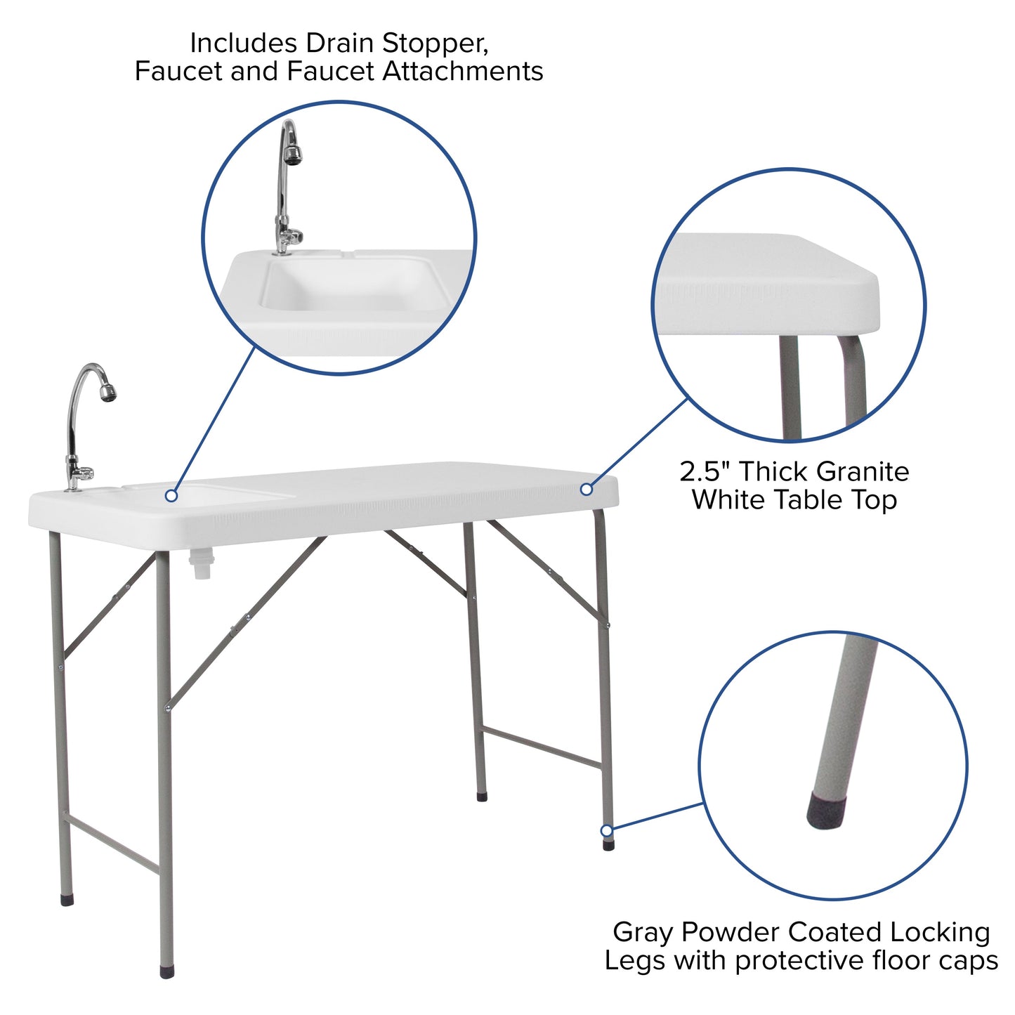 23x45 White Fold Table/Sink DAD-PYZ-116-GG