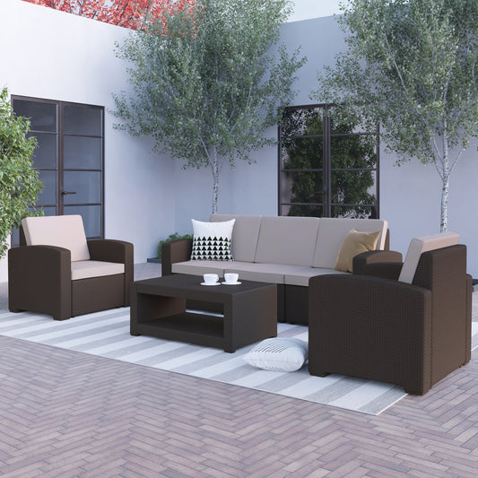 4 PC Brown Outdoor Rattan Set DAD-SF-113R-CBN-GG