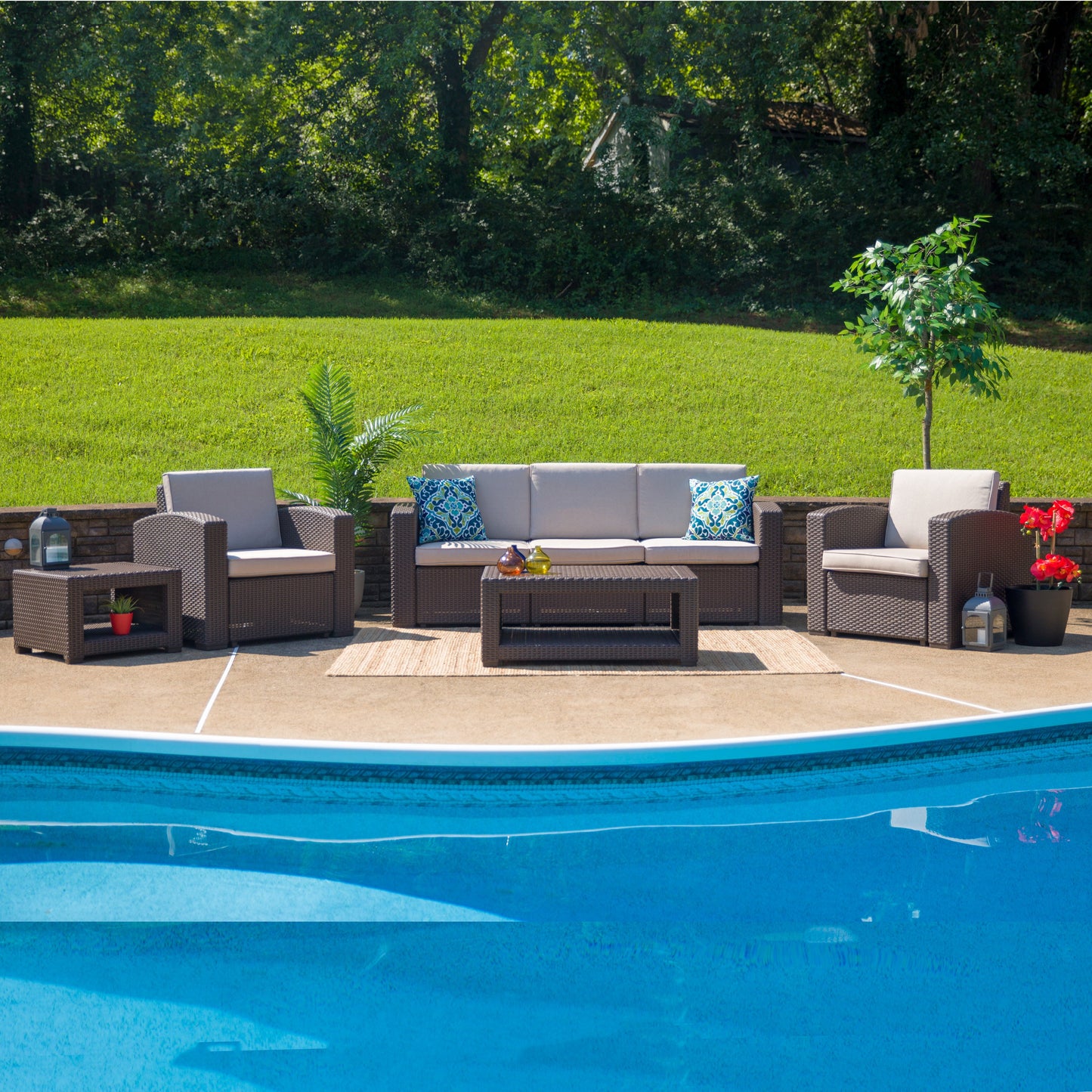 5 PC Brown Outdoor Rattan Set DAD-SF-113RS-CBN-GG