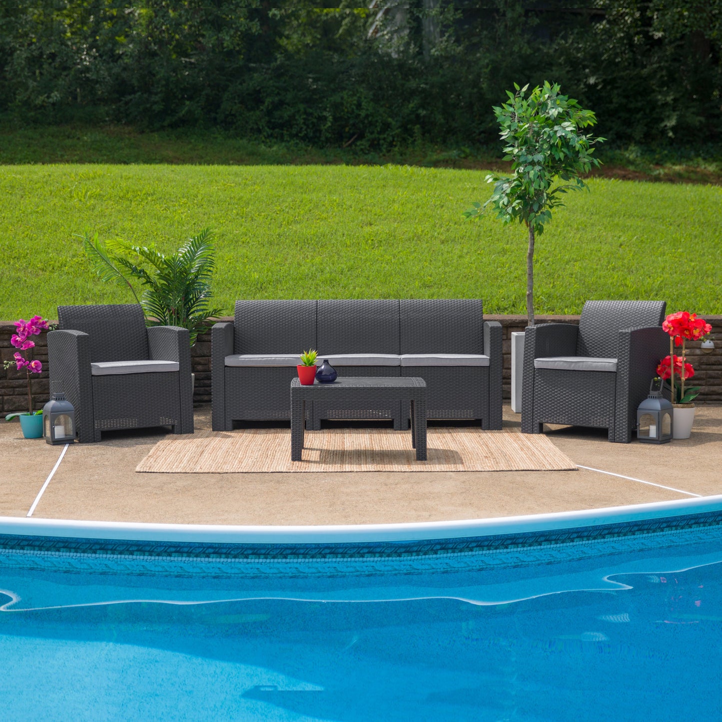 4 PC Gray Outdoor Rattan Set DAD-SF-113T-DKGY-GG