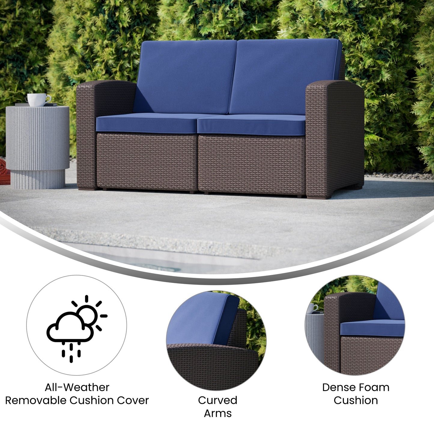 Chocolate/Navy Rattan Loveseat DAD-SF1-2-BNNV-GG