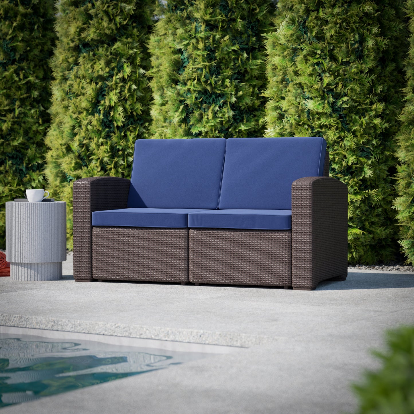 Chocolate/Navy Rattan Loveseat DAD-SF1-2-BNNV-GG