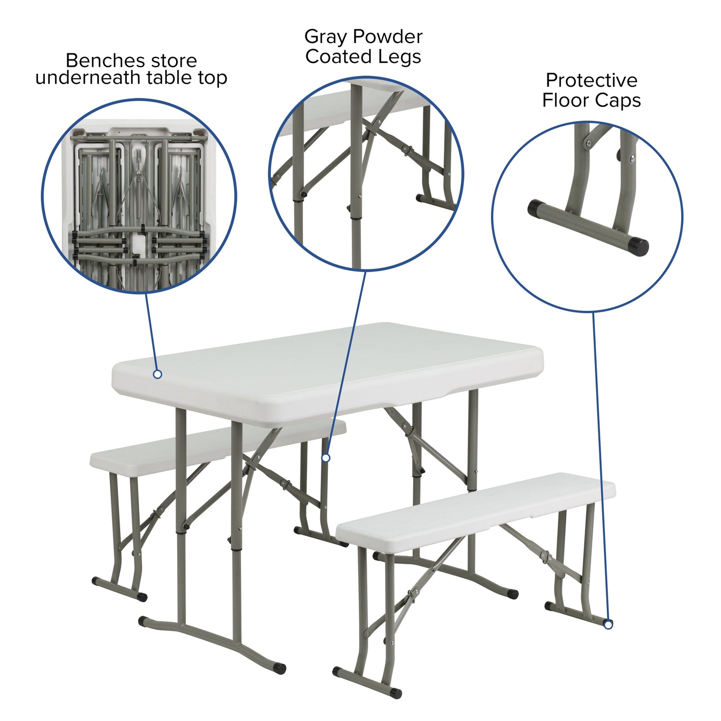 White Plastic Fold Table/Bench DAD-YCZ-103-GG