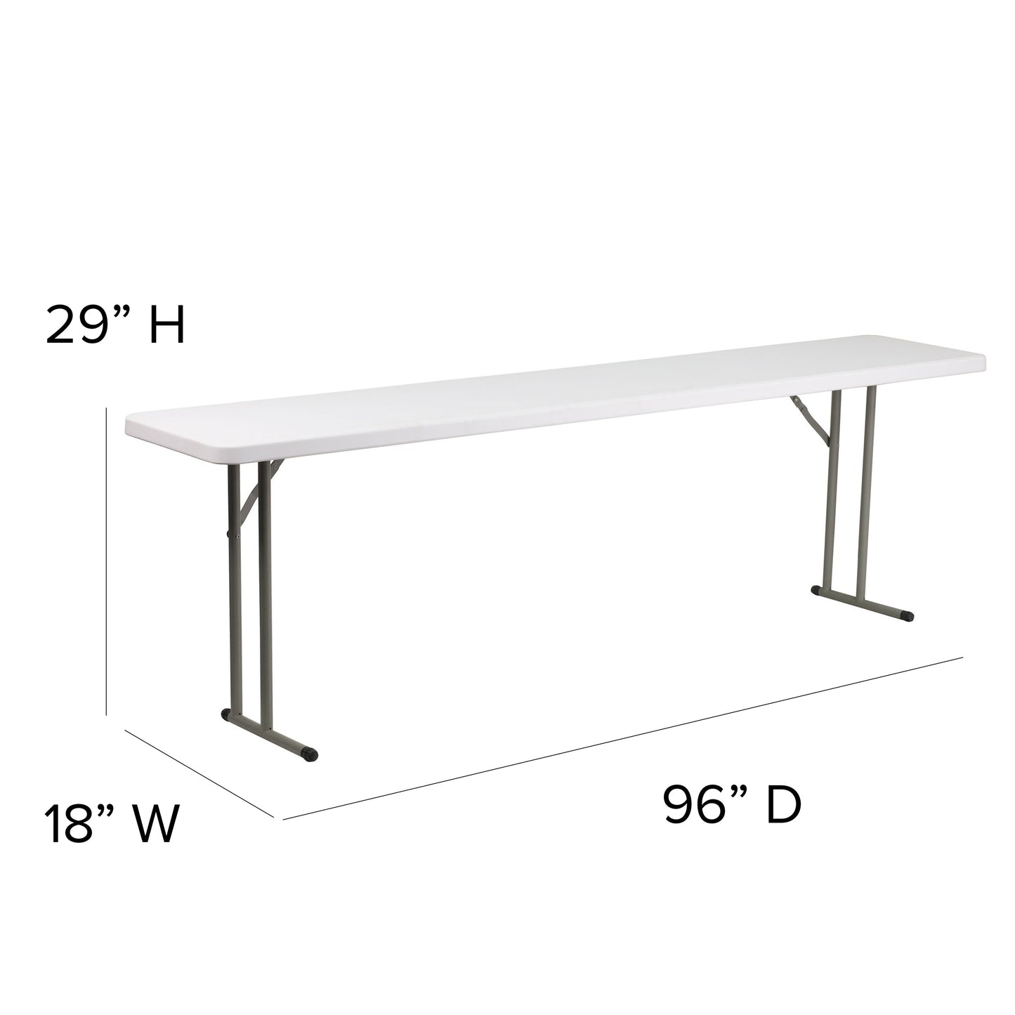 18x96 White Fold Train Table DAD-YCZ-244-2-GW-GG