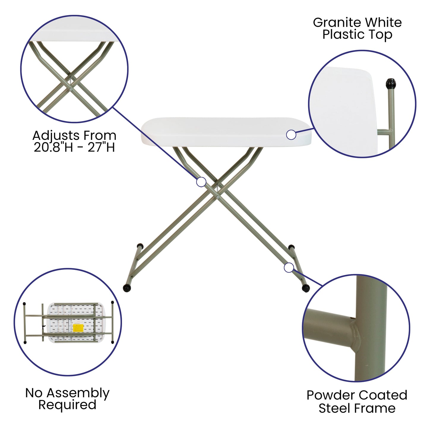 White Folding Adjustable Table DAD-YCZ-66X-GW-GG