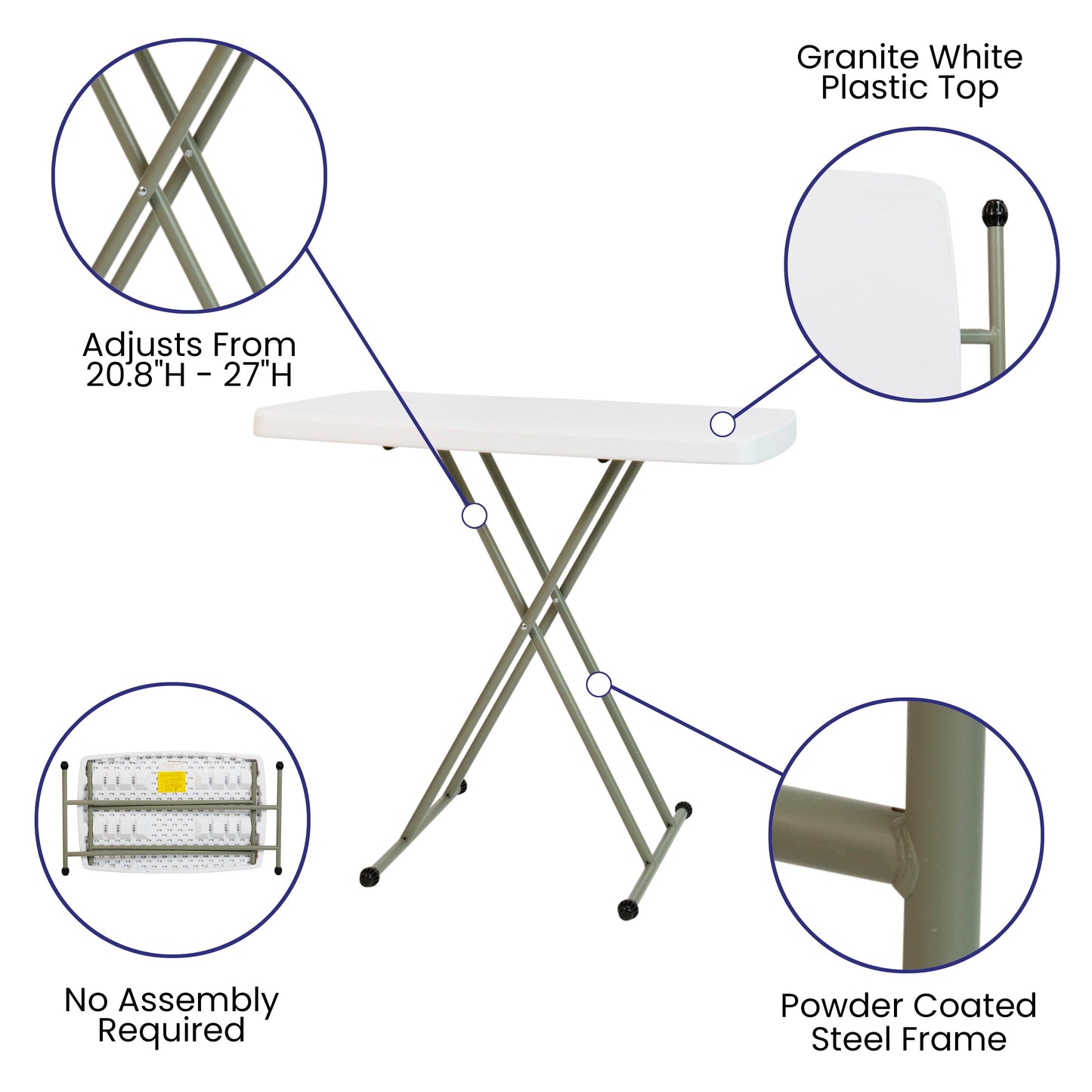 White Folding Adjustable Table DAD-YCZ-76X-GW-GG