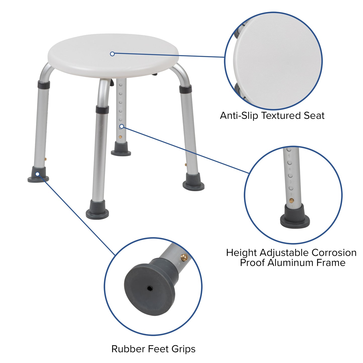 White Bath & Shower Stool DC-HY3400L-WH-GG