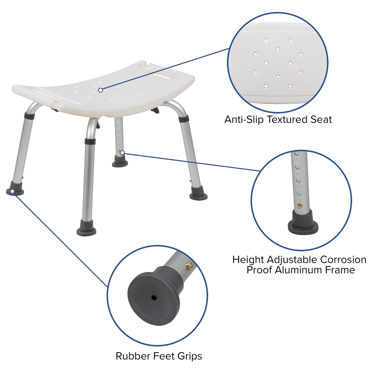 White Bath & Shower Chair DC-HY3410L-WH-GG