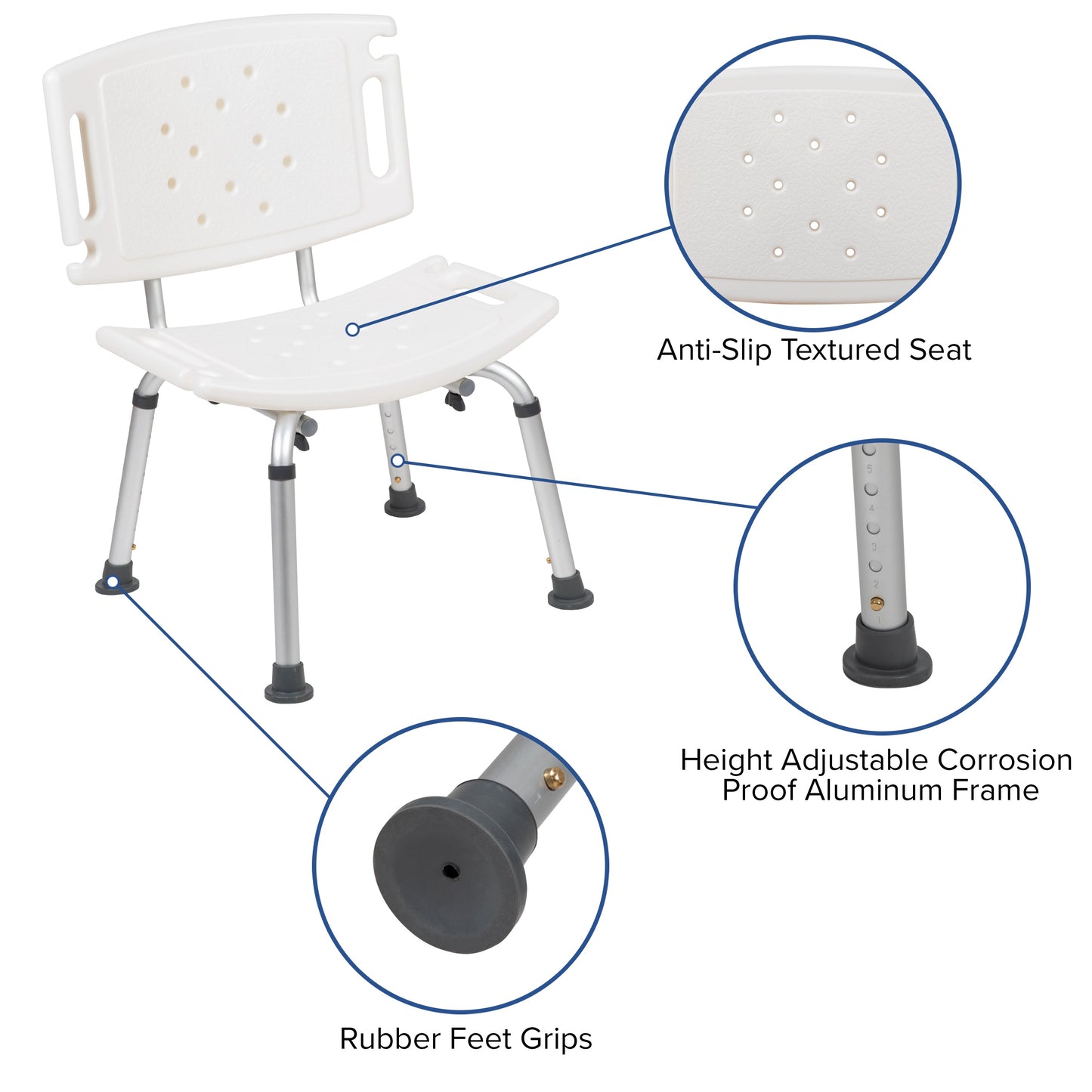 White Bath & Shower Chair DC-HY3501L-WH-GG