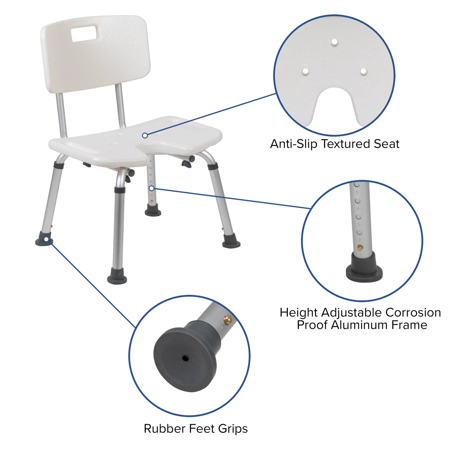 White U-Shaped Shower Chair DC-HY3502L-WH-GG