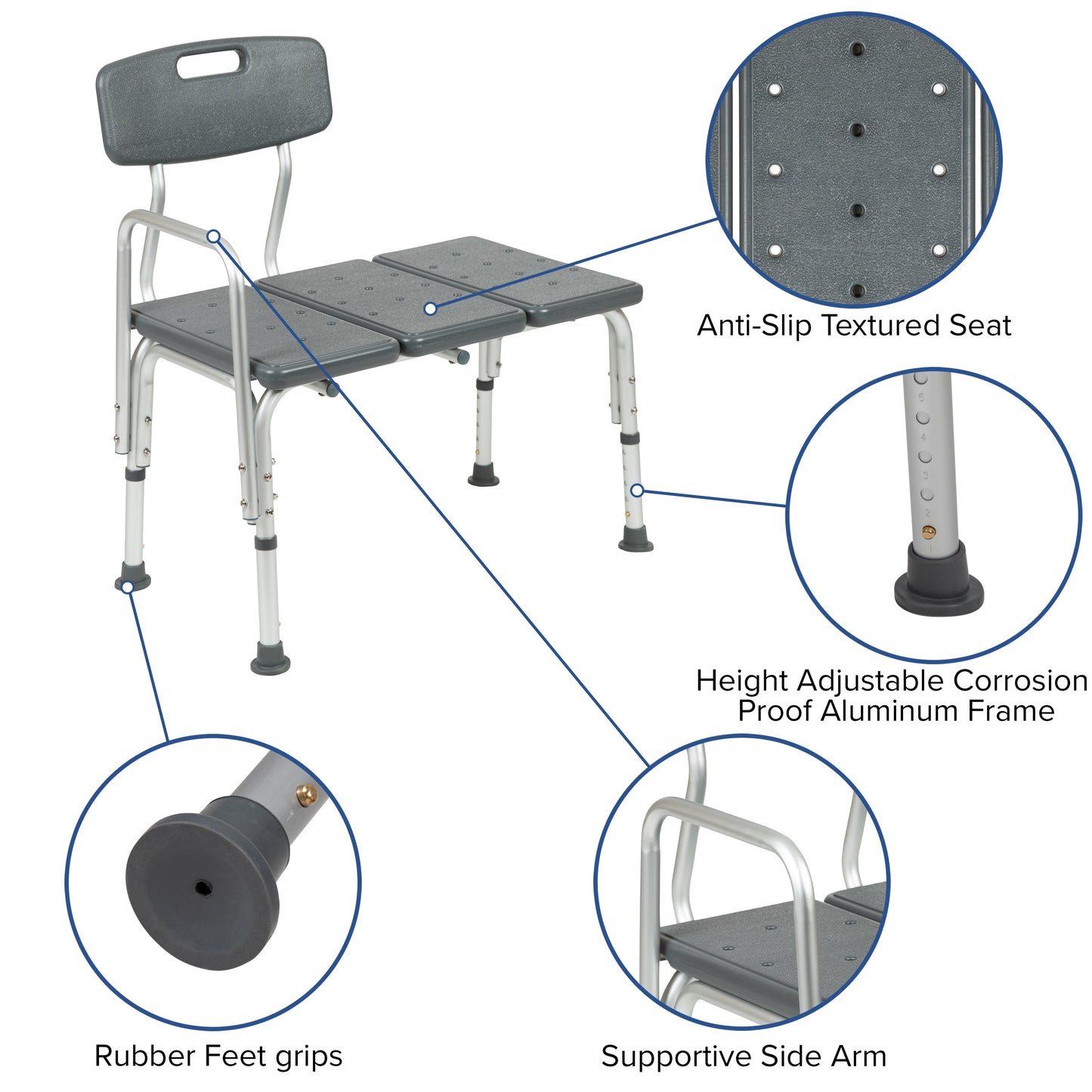 Gray Bath Transfer Bench DC-HY3510L-GRY-GG