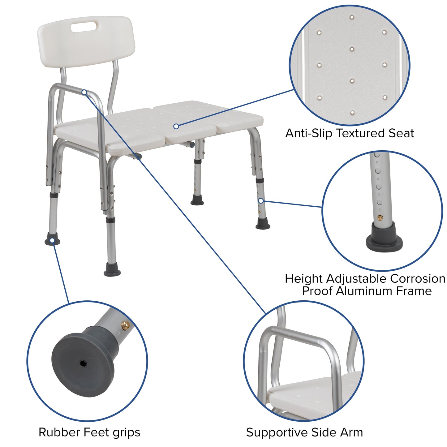 White Bath Transfer Bench DC-HY3510L-WH-GG