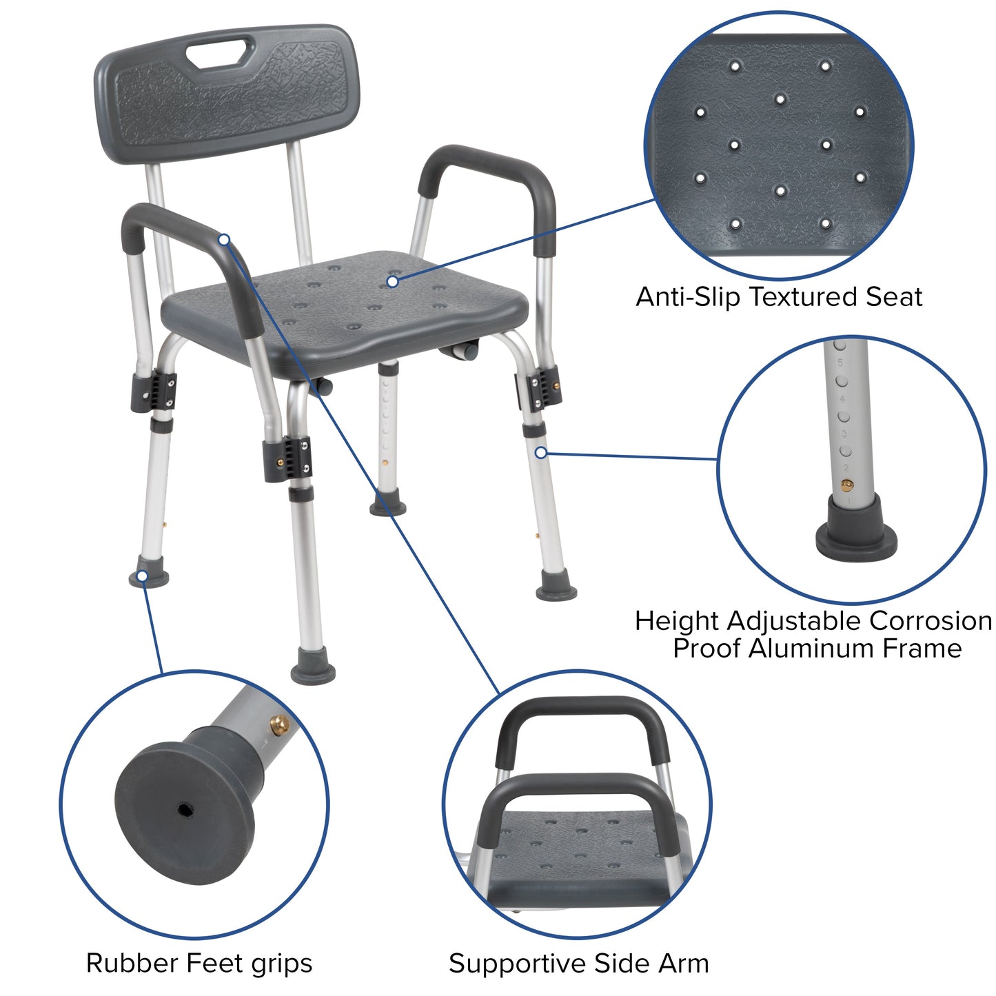 Gray Adjustable Bath Chair DC-HY3520L-GRY-GG