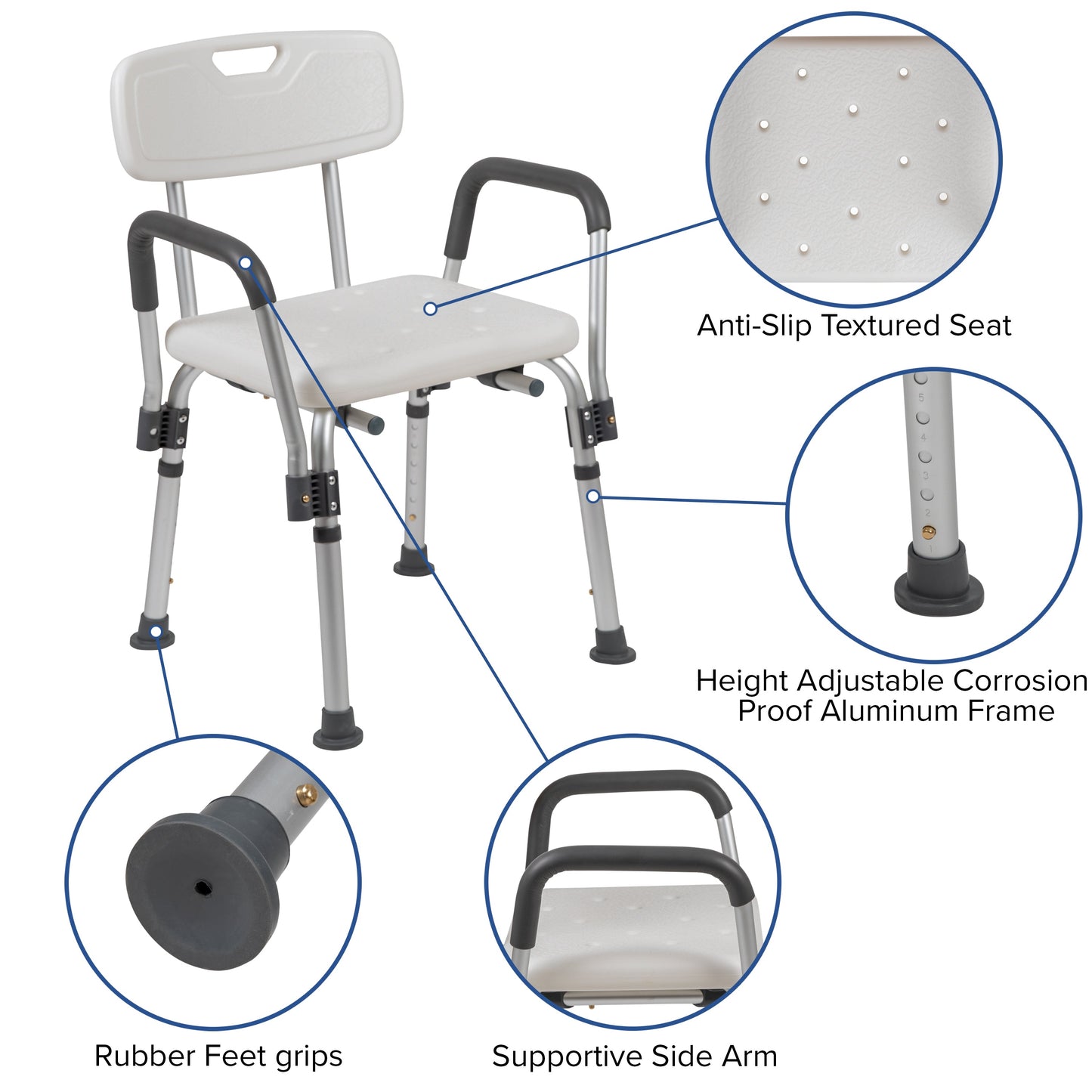 White Adjustable Bath Chair DC-HY3520L-WH-GG