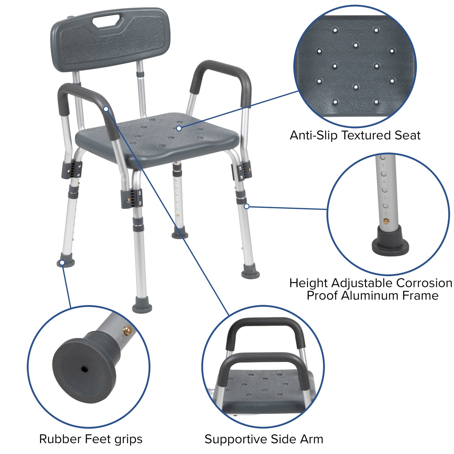 Gray Quick Release Bath Chair DC-HY3523L-GRY-GG