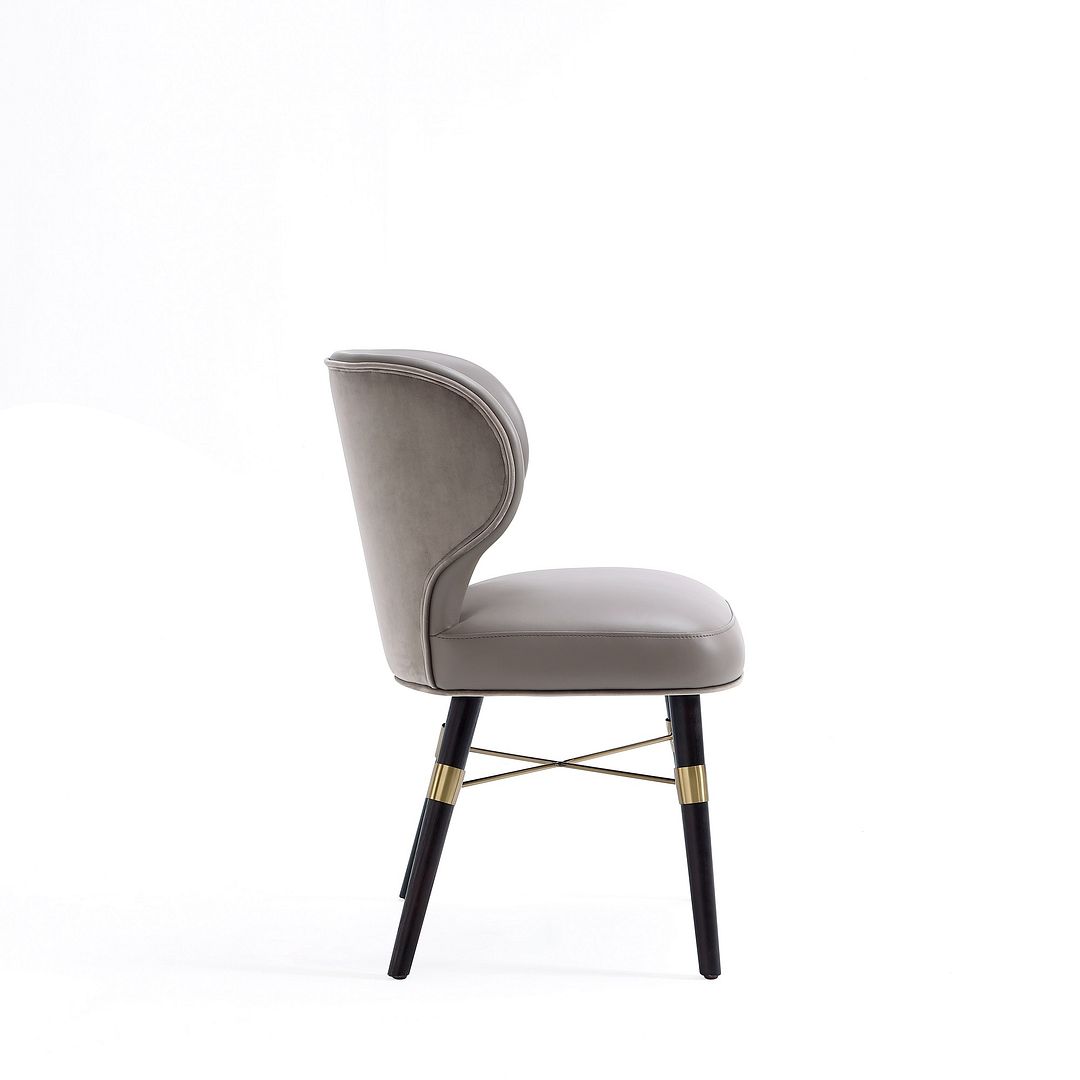 Manhattan Comfort Modern Strine Dining Chair Upholstered in Velvet and Leatherette with Solid Wood Legs in Dark Taupe